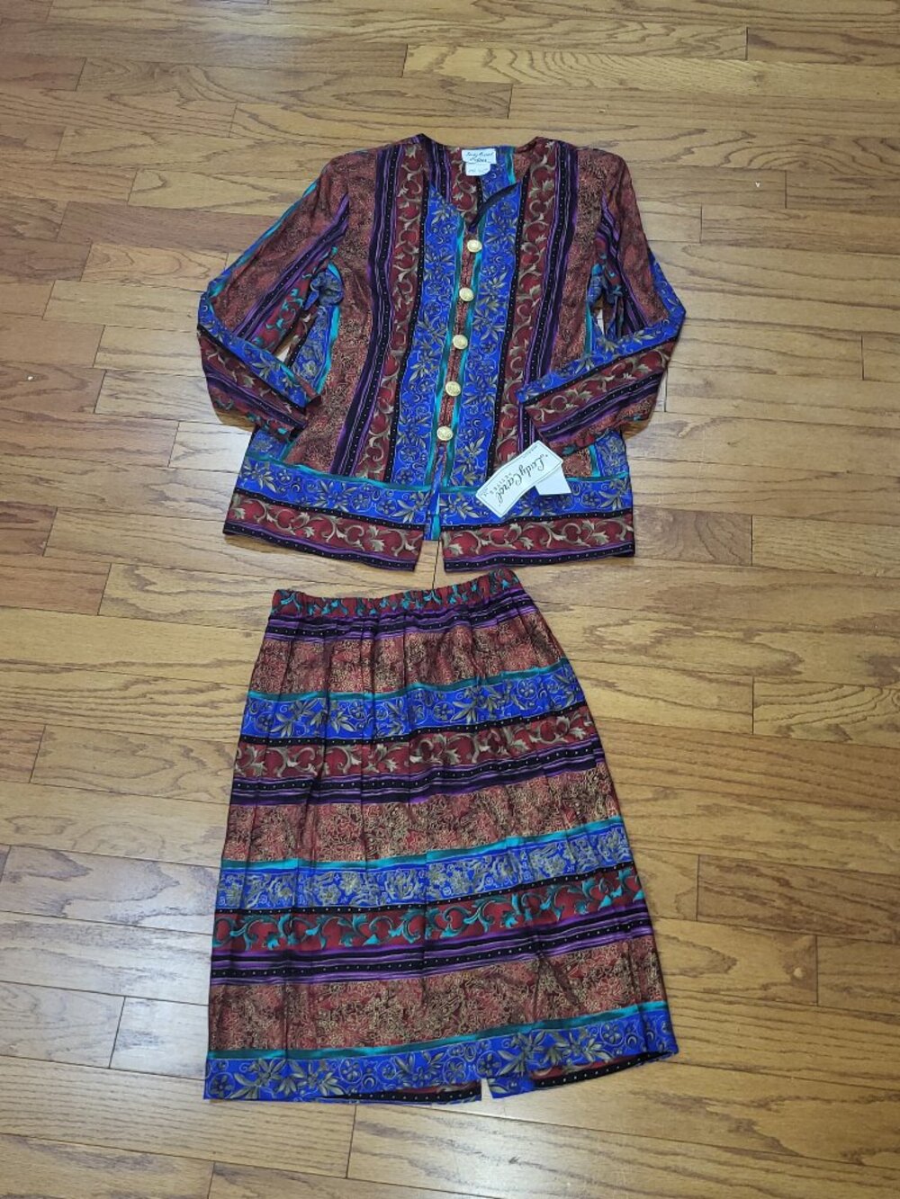 NWT VTG LADY CAROL NY Set 2pc Blouse Skirt 80s 90s Size 14 P Padded Blouse Midi